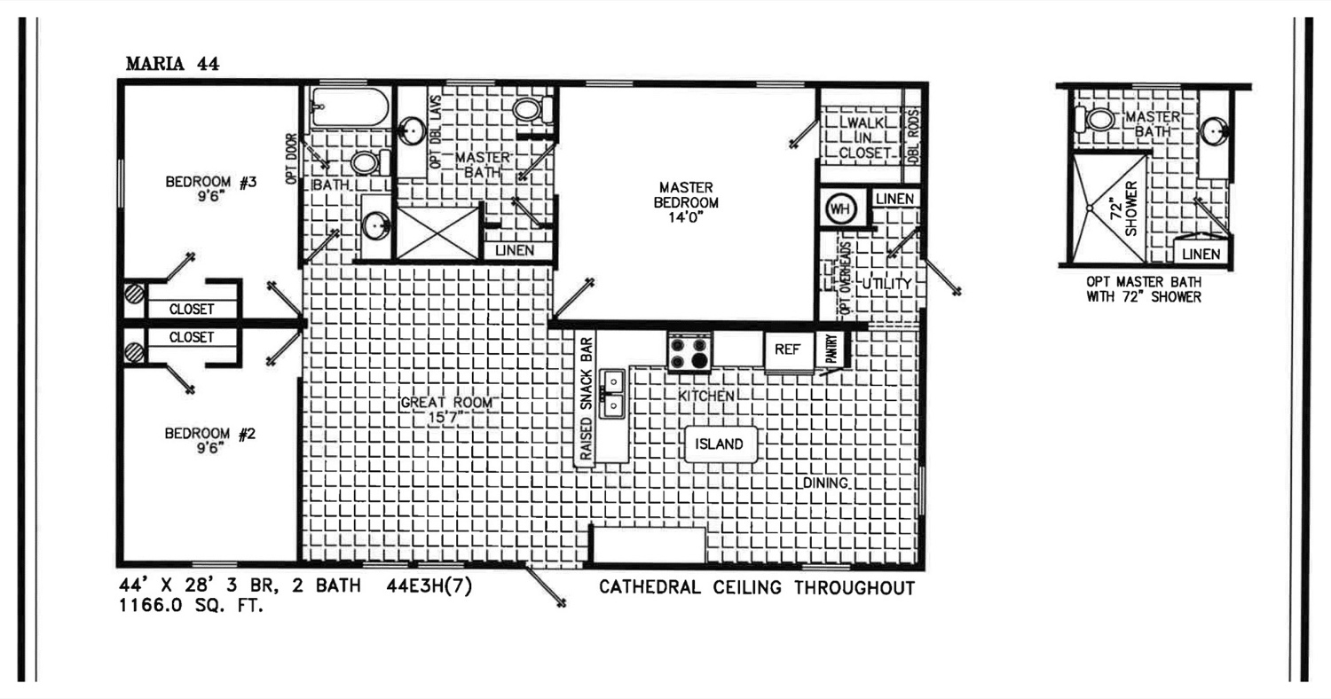 The Lainey floor plan, 3 bed 2 bath, 1,166 square feet