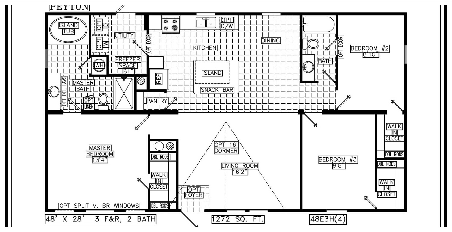 The Lea floor plan, 3 bed 2 bath, 1,272 square feet