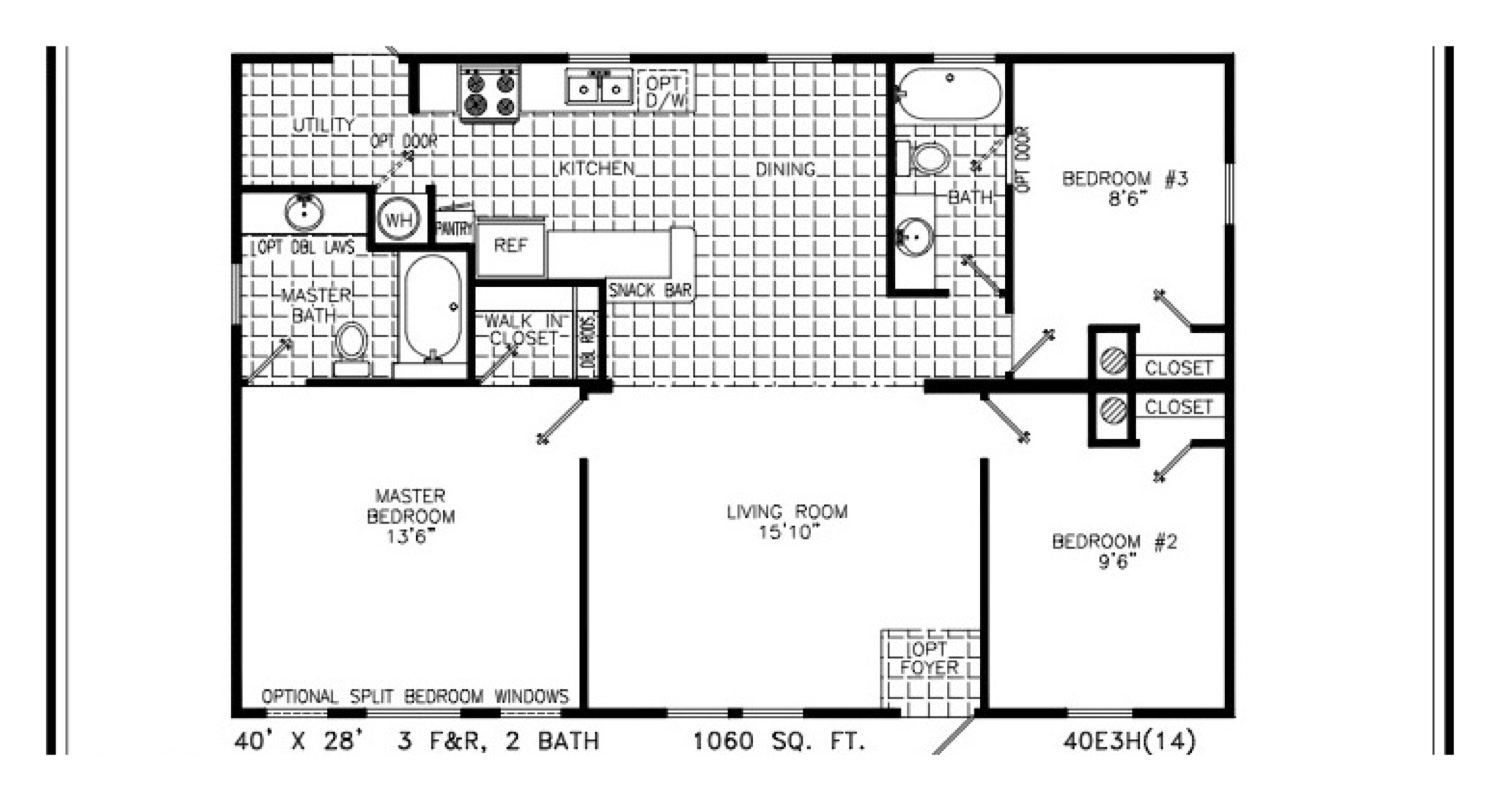 The Noelle floor plan, 3 bed 2 bath, 1,060 square feet
